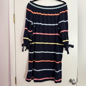 Tommy Hilfiger Navy Blue Off-the-shoulder Mini Dress with Colorful Stripes